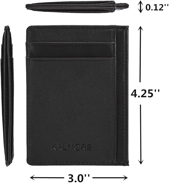 KALMORE womens Credit Holder Genuine Leather Slim Minimalist Card Case Wallet, Black With Id Window - Image 4