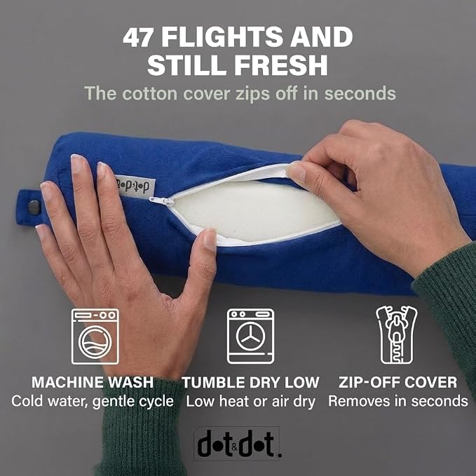 Dot&Dot Twist Memory Foam Travel Pillow, Bendable Neck Pillow for Airplane, Car and Home, 26-Inch Adjustable Roll with Washable Cotton Cover, Sapphire - Image 7