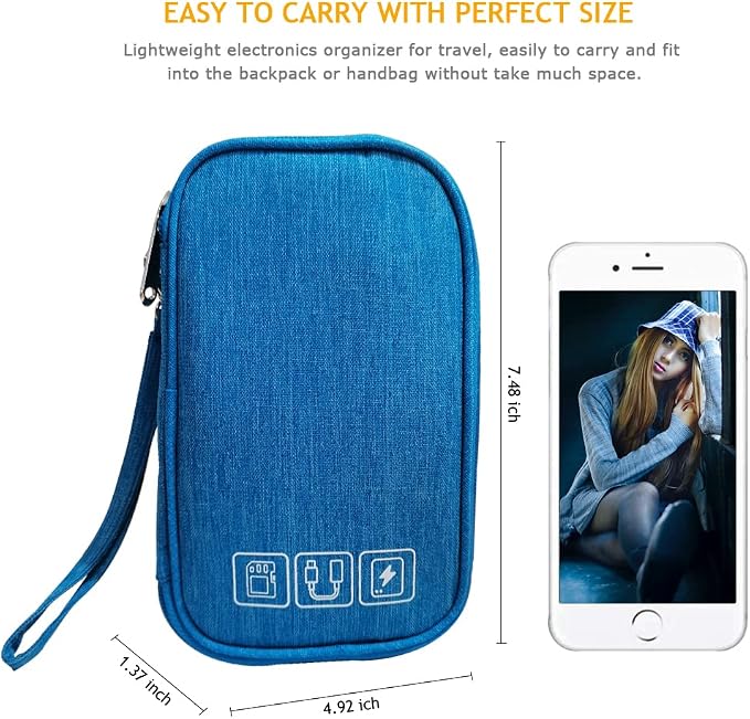 Electronic Organizer Bag Cable Organizer Travel Cord Organizer Case Pouch Portable Carrying Case for Charger Hard Drive Earphone USB SD Card (Blue) - Image 4
