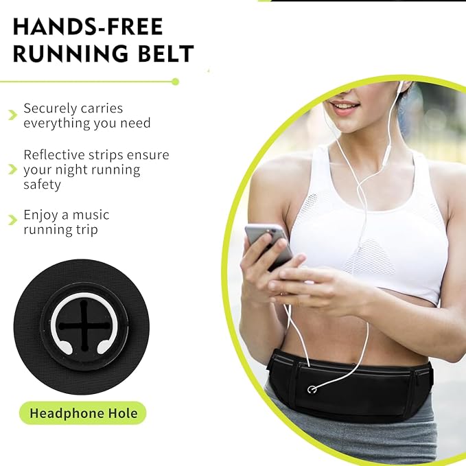 Slim Running Belt Fanny Pack for Men Women, Adjustable Running Phone Holder with 3 Pockets, Reflective Fitness Fanny Pack for Phones up to 7.2 inch, Water Resistant Sports Waist Bag, Black - Image 3