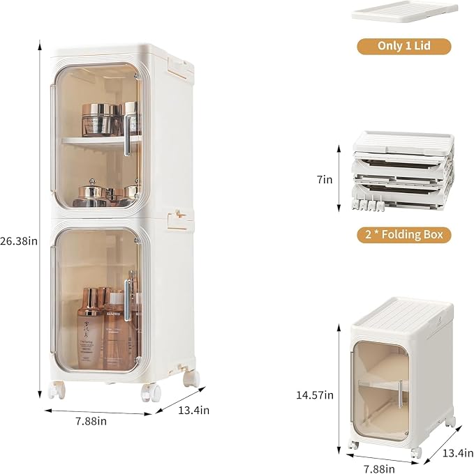 2-Tier Slim Narrow Bathroom Storage Cabinet, Cream White | Tool Free Assembly, Adjustable Shelves, Fits for Narrow Spaces, Reinforced Stability, Magnetic Clear Door - Image 2