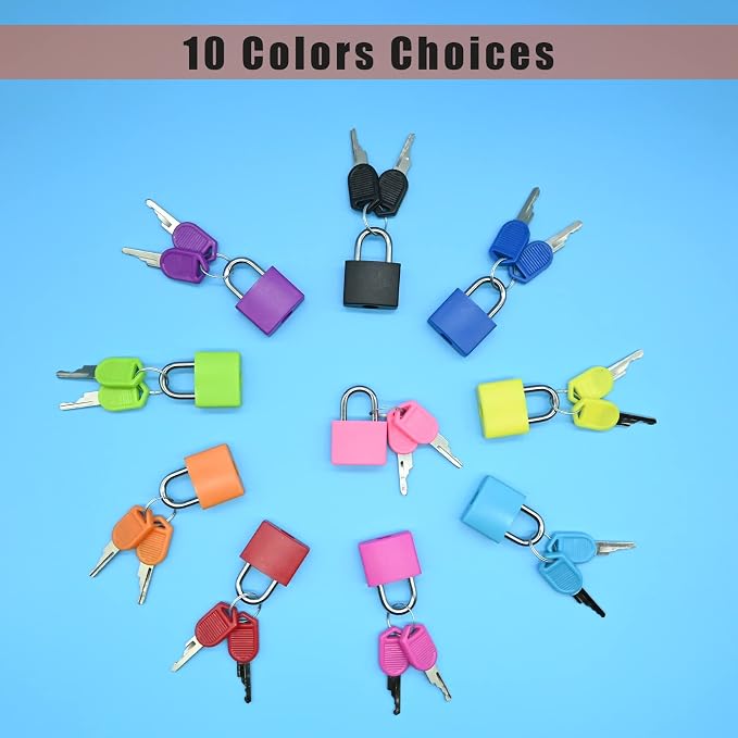 10Pack Suitcase Locks with Keys, 23mm Small Luggage Padlocks Multicolor, Solid Brass Mini Padlocks for Suitcase, Luggage, Travel Bag, Backpack Zipper, Jewelry Box, Diary Books, Drawer, Toolbox - Image 2