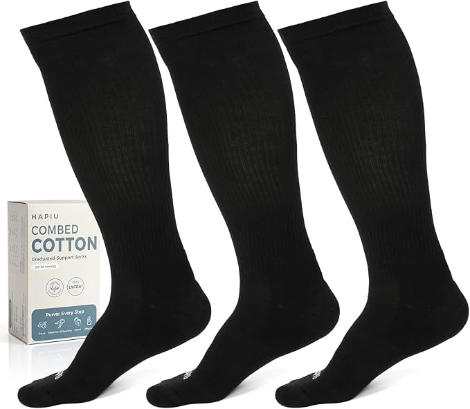 HAPIU 20-30mmHg Cotton Compression Socks for Women Men, Graduated Knee High Support Socks for Travel, Flight, Nurse by HAPIU