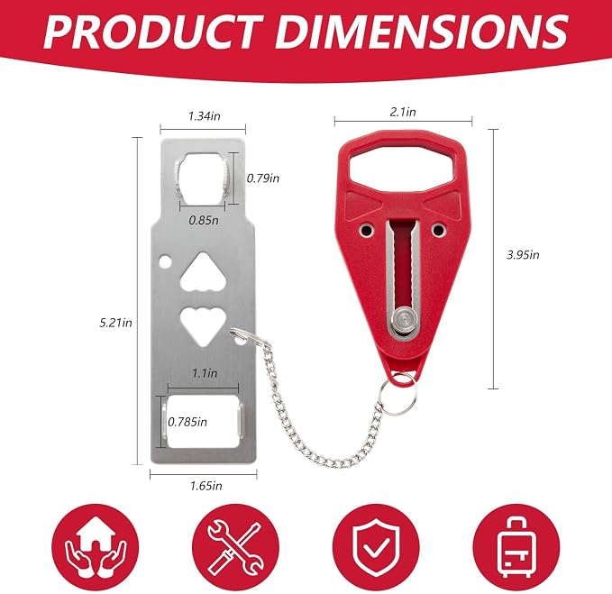 Portable Travel Door Lock, No Tool Hotel Door Latch, Red, 1 Pack | Stainless Steel Lock Plate, Installs At The Door Latch Without Tools, Compact Design For Hotels, Apartments And Dorm Rooms - Image 6