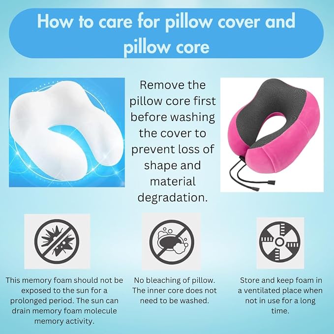 Travel Pillow - 100% Memory Foam - Travel Pillows for Airplane - Neck Pillow Airplane and Car Use - Memory Foam Travel Neck Pillow - Travel Essentials for Women and Men (Bubble Gum Pink) - Image 8