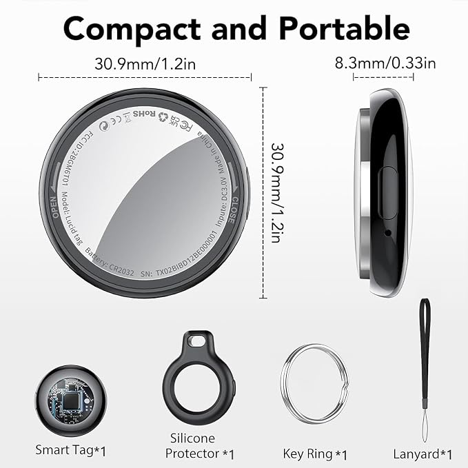 Air Tracker Tag-1 Pack (iOS Only), Smart Key Finder for Bag, Luggage | [MFi Certified] Wireless Bluetooth Tracker Tag for Apple Find My, Replaceable Battery, 100dB Sound, IP67 Waterproof, Black - Image 5