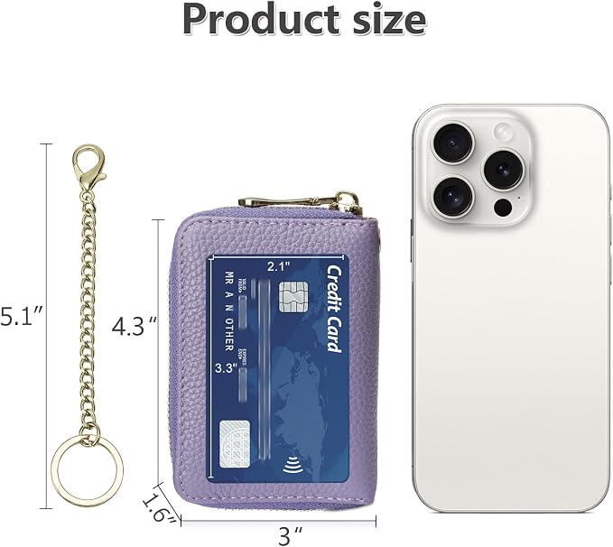 imeetu Rfid Credit Card Holder, Businese Card Case, Wallet for Women Men | Genuine Leather Card Wallet with id Window, Keychain & Double Zipper, Water-resistan Small Wallet with Gift Box, Daily Travel - Image 6