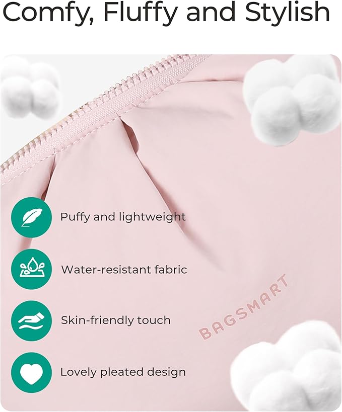 BAGSMART Makeup Bag Travel Toiletry Bag, Cute Make Up Bag, Large Capacity Cosmetic Bags for Women, Wide-open Makeup Pouch Travel Essentials Toiletries Accessories Brushes (Pink) - Image 5