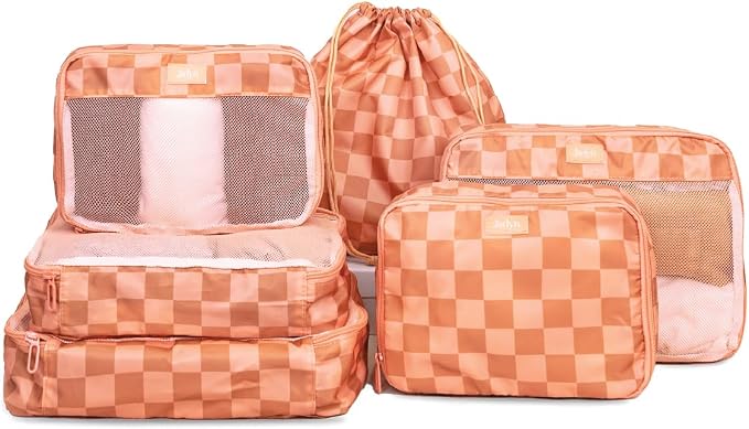 Packing Cubes for Travel, 6-Piece Large Packing Cube Organizer Set for Suitcase, Duffel Bag, Luggage, Multiple Sizes Travel Essentials (Terracotta Check) by Jadyn