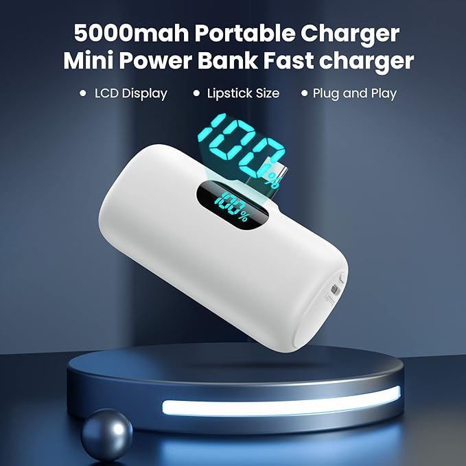 [2-Pack] Mini Portable Charger 5000mAh Power Bank,3A PD USB C Cell Phone Portable Power, LCD Display Battery Pack Compatible with iPhone 17/17 Air/16/16 pro/15/15 pro Max/Android/Samsung/Moto/LG etc - Image 6