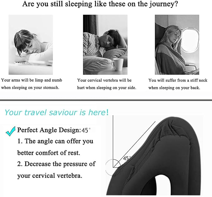 Inflatable Travel Pillows for Airplane, Blow Up Neck Pillow for Sleeping, Airplane Travel Essentials for Long Flight Support Head, Neck and Lumbar, Used for Car/Bus/Train/Office Rest, Adults Kids - Image 4