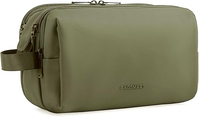 BAGSMART Toiletry Bag for Men, Travel Toiletry Organizer Dopp Kit Water-resistant Shaving Bag for Toiletries Accessories, Door Room Essentials,Green-medium by BAGSMART