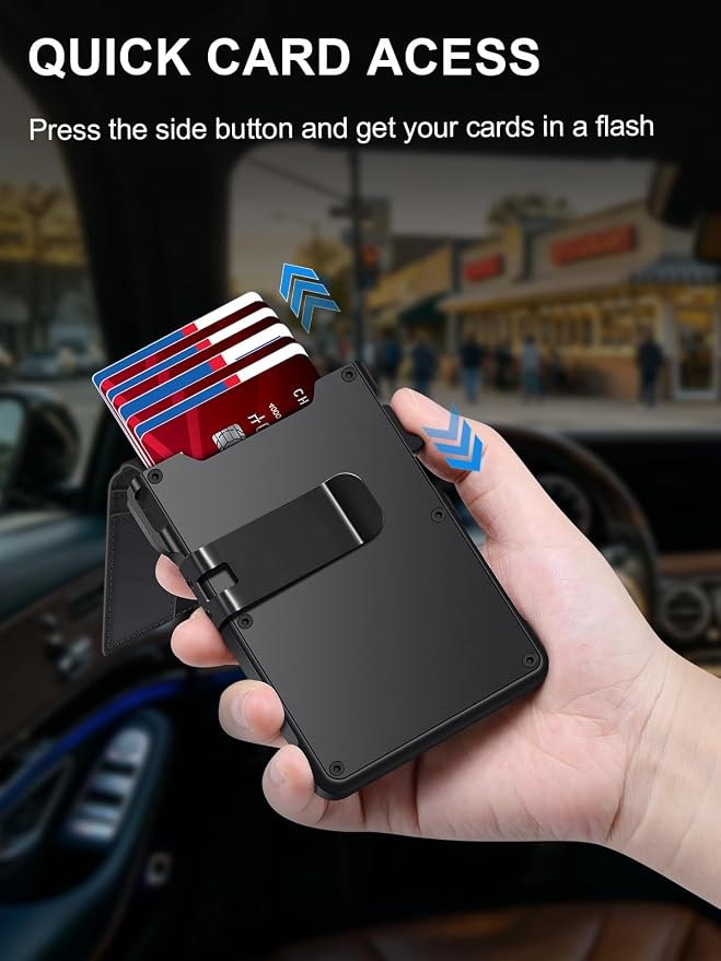 Wallet for Men RFID Blocking Wallet for 10-12 Cards Slim Bifold Minimalist Smart Pop Up Wallet with Money Clip Inside & ID Window Compact Front Pocket Metal Credit Card Holder Birthday Gifts for Men - Image 2