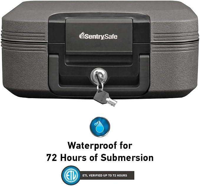 SentrySafe Fireproof and Waterproof Chest Box with Key Lock, Black Travel Safe with Interior Lighting and Carrying Handle, 0.28 Cubic Feet, 6.6 x 15.4 x 14.3 Inches, CHW20205 - Image 5
