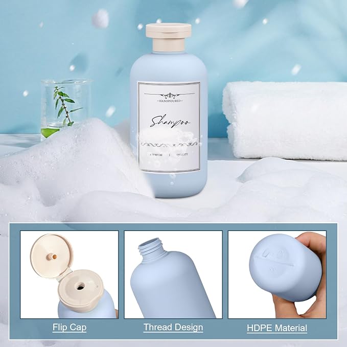10oz Travel Shampoo Bottle, Empty Plastic Squeeze Bottles with Flip Cap, Lotion Container for Toiletries Travel Size Shampoo and Conditioner (3 PACK BLUE) - Image 3