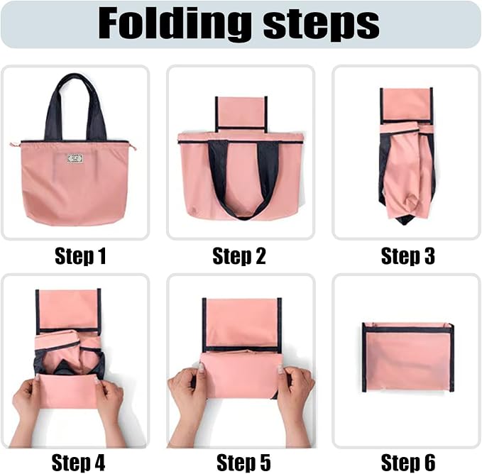 4 PC Foldable Reusable Shopping Bag 210D Nylon Waterproof Travel Grocery Tote with Drawstring Mouth & Reinforced Handle - Image 4