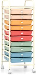 HOMGX Storage Cart with 10 Drawers, 10 Tiers Rolling Drawer Cart with 2 Lockable Wheels, Slim Rolling Storage Cart for Office/School/Home, Macaron by OutdoorBasic