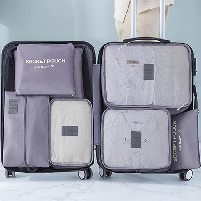 7 Set Packing Cubes for Suicase Packing Organizers Travel Luggage Organizers with Shoes Bag for Suitcase Travel Accessories, Grey - Image 7