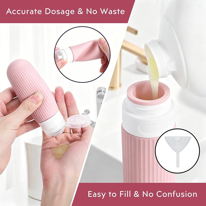 16 Pack Travel Bottles Set - TSA Approved Containers for Toiletries, Leak Proof Silicone Travel Size Containers with Jars, Spray Bottles & Clear Bag for Shampoo, Lotion - Image 5