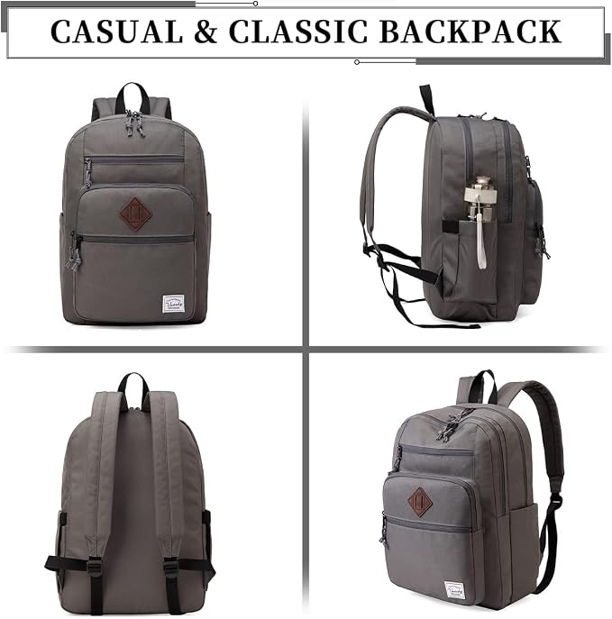 VASCHY School Backpack for Men, Unisex Large Bookbag Schoolbag Casual Daypack for High School/College/Teens/Travel/Work Gray - Image 7