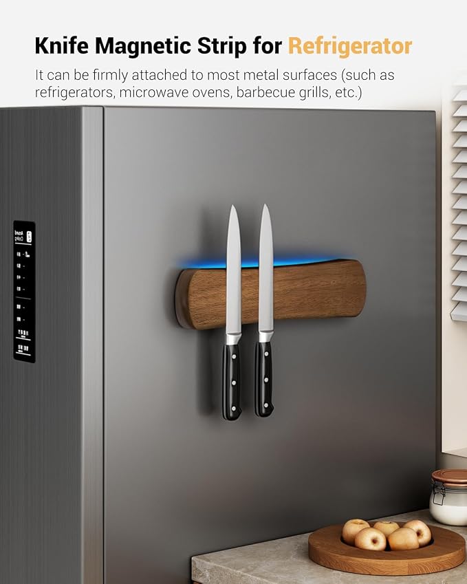 Magnetic Knife Holder, 10 Inch Acacia Wood Knife Strip for Wall or Fridge | Fridge Magnetic or Screw-Mounted, Strong Magnet Secures Knives, Space-Saving, Kitchen Knife Storage, Housewarming Gift - Image 5