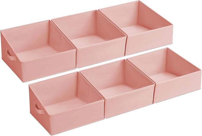 DIMJ Closet Storage Bins - Fabric Storage Baskets for Shelves, Collapsible Clothes Organizer with Handles for Purse, Toys, Books, Towel, Clothes, PInk, 6 Bins 11.4"x11.4"x7.8" by DiMJ