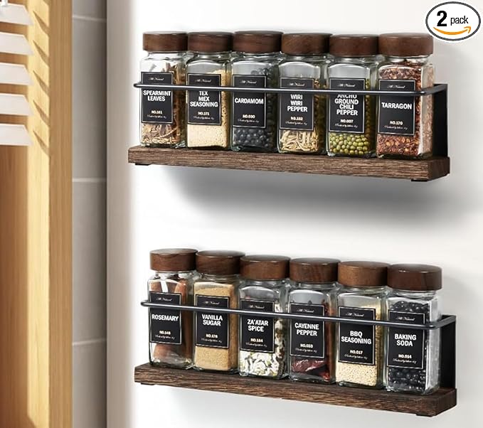 2 Pack Strong Magnetic Spice Rack Organizer for Refrigerator and Microwave Oven, Metal Fridge Shelf, Space Saver for Kitchen Organization and Storage, Black by KitHero