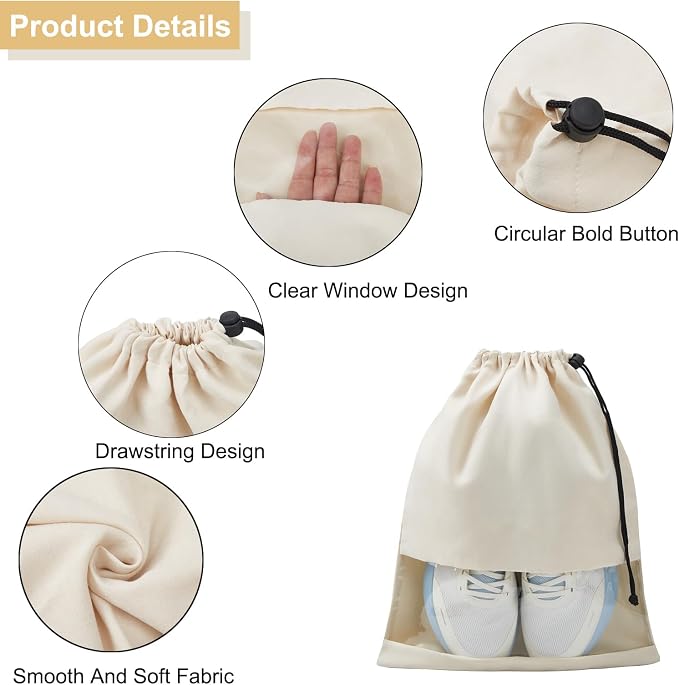4 Pcs Shoe Bags for Travel with Clear TPU Window & Drawstring Closure | 13.8"x17.7" Fits Most Shoes, Dust Resistant, Washable & Reusable, Travel Shoe Storage Bags for Men & Women - Image 6