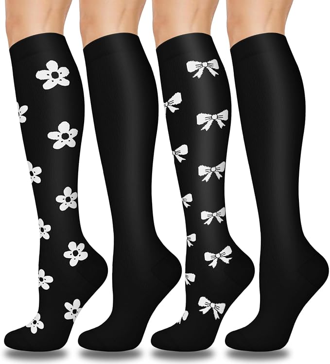 Aoliks Compression Socks for Women and Men 4 Pairs, Mild Support | Long Knee High Stockings for Nurses Running Travel Flying Pregnancy Athletic 15-20 mmHg by Aoliks