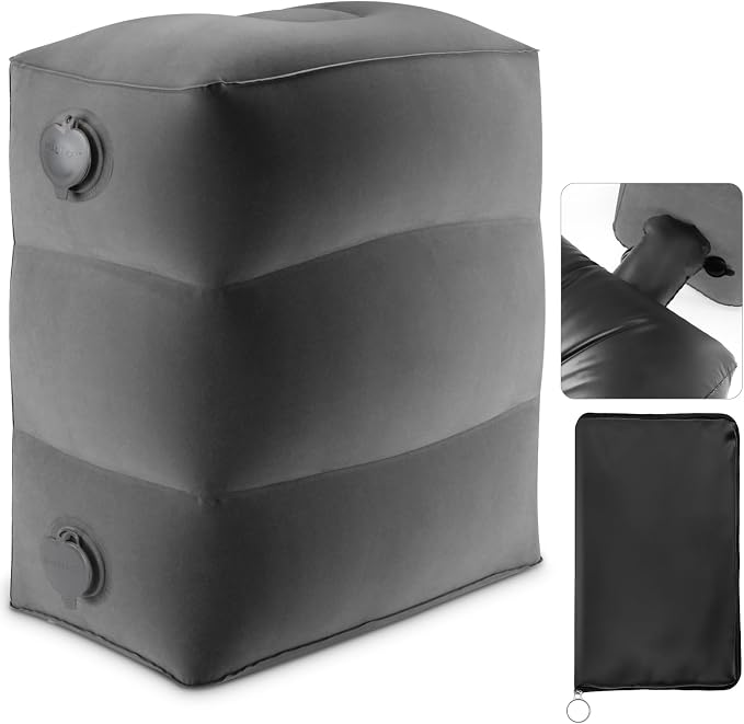 Maliton Inflatable Foot Rest Pillow for Travel,Kids Airplane Bed,Adjustable 3 Layers Height Leg Pillow of Air Travel Essentials,Car, Office, Home - Fast Inflation (Dark Grey) by Maliton