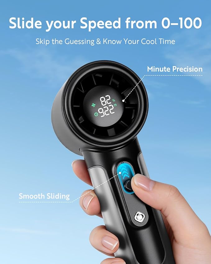 Handheld Portable Fan, 5000mAh Rechargeable Powerful Mini Fan | Up to 18 Hours Runtime, Smart LED Display, 0-100 Adjustable Speed, Pocket Turbo Personal Fan for Makeup, Travel, Outdoor - Image 3