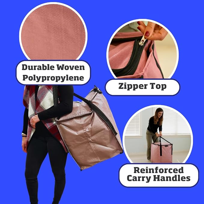 DURASACK 22-Gallon Zipper Top Heavy Duty Storage Tote Bags, 4-Pack, Mauve | Rugged Woven Polypropylene Moving Bag, Reusable Self-Standing Design, Holds up to 500 Pounds - Image 5