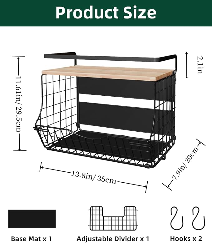 3-Tier Magnetic Shelf for Fridge with Divider & Bamboo Top, Fruit Basket Potato and Onion Storage Bins, Kitchen Large Container Magnetic Spice Rack for Refrigerator, Kitchen Counter, Fridge Organizer - Image 6