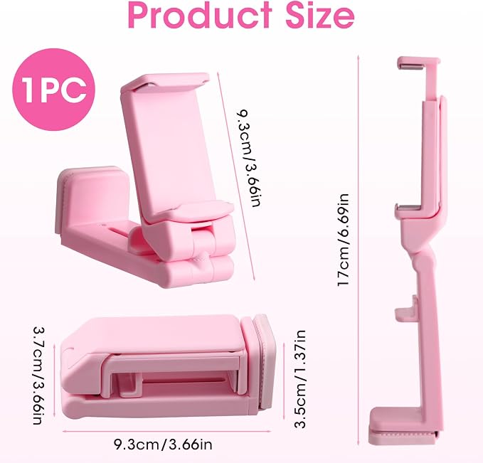Airplane Phone Holder, Foldable Phone Holder for Airplane Seat Back Luggage Pole Desk 360° Rotation for Multi-Directional Viewing, Travel Essentials Holds Cell Phones (Pink 1pcs) - Image 2