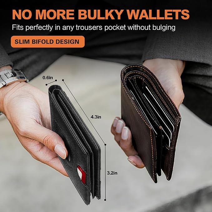 Wallet for Men Slim RFID Blocking Bifold Carbon Fiber,Minimalist Small Compact Front Pocket Credit Card Holder,Thin Mens Leather Wallets Smart Security With 2 ID windows 1 Cash (Cross Black) - Image 4