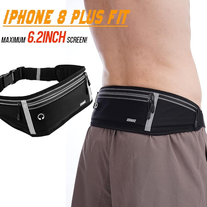 USHAKE Slim Running Belt, Workout Fanny Pack for Men Women,Exercise Waist Pack for Apple iPhone Holder, Runner Belt for Running Walking Cycling Camping Gym - Image 7