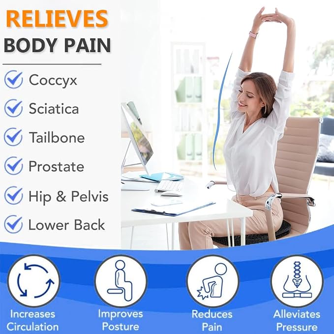 Gel Seat Cushion, Large Cooling Gel Cushion Breathable Honeycomb Chair Pads Gel Cushion with Non-Slip Cover for Home Office Chair Car Seat Wheelchair Absorbs Body Pressure Points, As Seen on TV - Image 6
