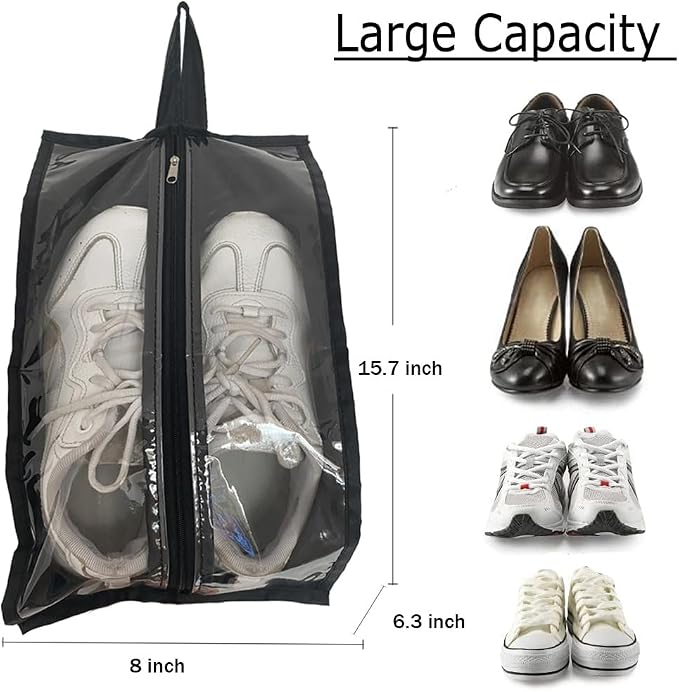 Shoe Bags for Travel 6 Pack Large Multi-color Shoe Pouch for Men Women Waterproof Translucent Portable Shoe Organizer bag with Sturdy Zipper and Handle - Image 2