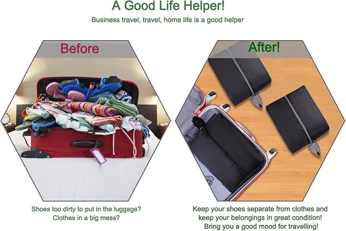YAMIU Travel Shoe Bags Set of 2 Waterproof Nylon with Zipper for Men & Women (Black) - Image 8