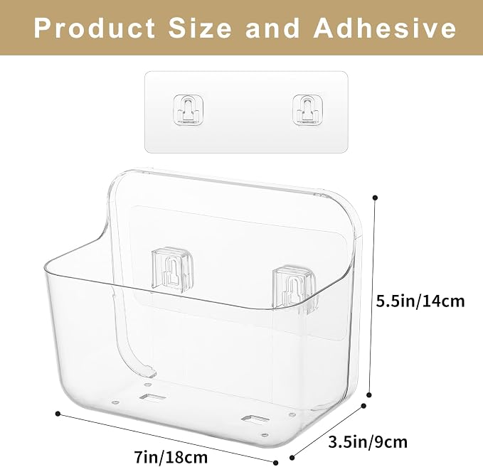 2 Pack Adhesive Cabinet Door Organizer, Compact Kitchen Under Sink Organizer, Clear Lid Storage Container for Pantry Shelves, Wall Mounted Bathroom Shower Caddy Hanging Closet Organizer - Image 6