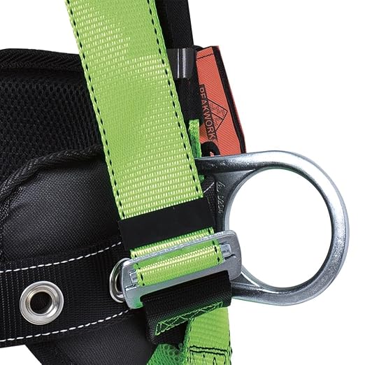 Peakworks Fall Protection Full Body Padded Safety Harness with Back Support, Positioning Belt, Back & Side D-Rings, Stab Lock Buckles, Hi Vis Green/Black, Medium, V8255622 - Image 5