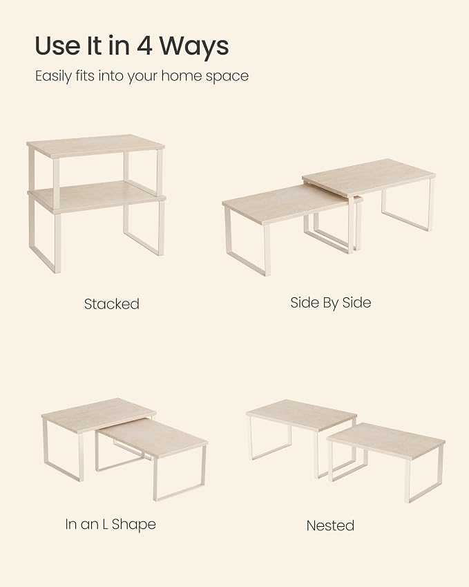 SONGMICS Cabinet Organizer Shelf, Set of 2 Spice Rack, Kitchen Storage | Kitchen Counter Storage Spice Rack, Particleboard, Steel, Travertine Beige and Cream White, BYSTRO Collection UKCS020L01 - Image 4