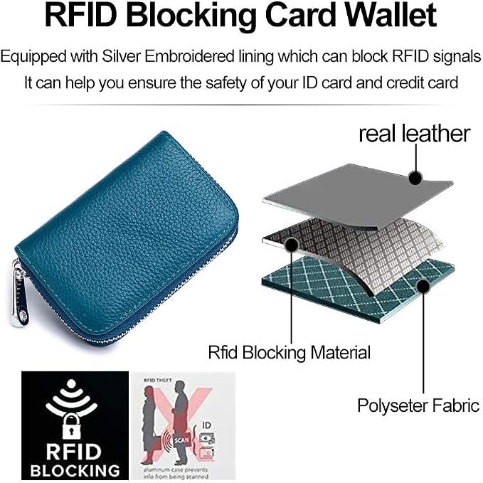 RFID Credit Card Holder Genuine Leather Credit Card Wallet with Zipper | RFID - Image 6