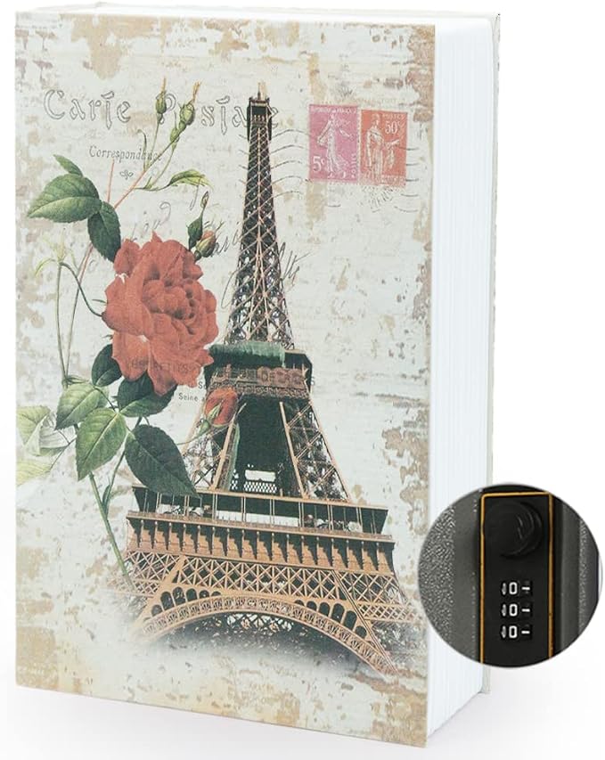 Diversion Book Safe Storage Box (9.5"×6"×2.2"), Dictionary Secret Safe Can with Security Combination Lock, Diversion Book Hidden Safe (Paris,Combination) by PACOLO