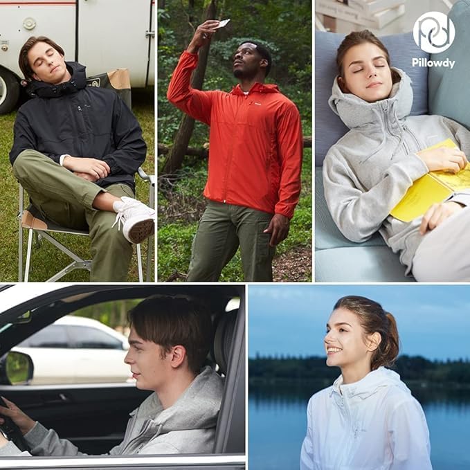 Pillowdy Travel Hoodie with Built-In Inflatable Neck Pillow for Flights - Image 7