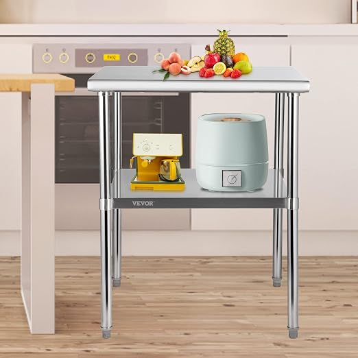 VEVOR Stainless Steel Prep Table, 30 x 30 x 36 Inch, 800lbs Load Capacity Heavy Duty Metal Worktable with Adjustable Undershelf & Feet, Commercial Workstation for Kitchen Garage Restaurant Backyard - Image 2