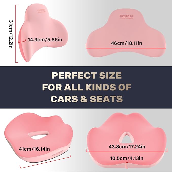 Coverado Car Seat Cushion and Lumbar Support Pillow, Memory Foam Ergonomic Back Support Driving Seat Cushion for Sciatica, Tailbone, Back Pain, Non-Slip Washable Cushion for Car, Driver, Office - Image 7