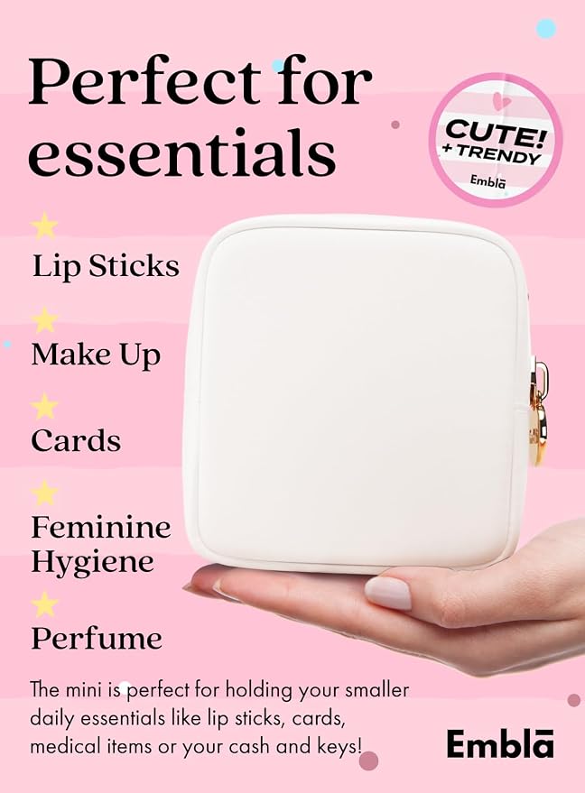 Embla Small Makeup Bag for Purse, Mini Waterproof Nylon Cosmetic Pouch, Durable and Lightweight Travel Toiletry Bag with Smooth Zipper, White - Image 3