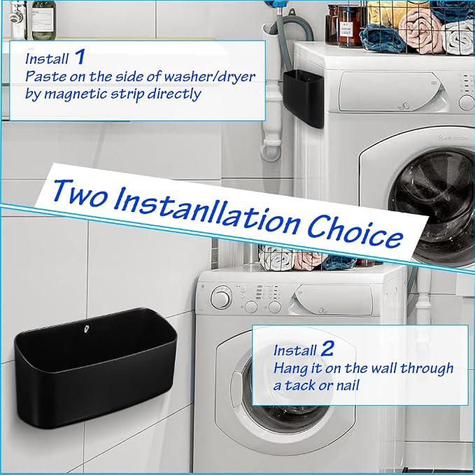 Picowe Magnetic Laundry Storage, Large Lint Holder Bin for Laundry Room, Space-Saving Trash Container Hanging on Dryer, Washer or Wall Mount Trash Bin, M - Black - Image 3