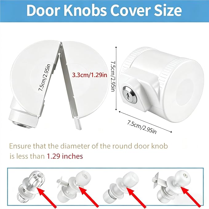 Door Knob Lock-Out Device – Prevents Turning of Door Knob and Access to Keyhole, Can be Used for Home Rentals,Evictions,Job Sites & More – Keyed Alike,ChildProof knob Lock Cover,White（1 Pack） - Image 2